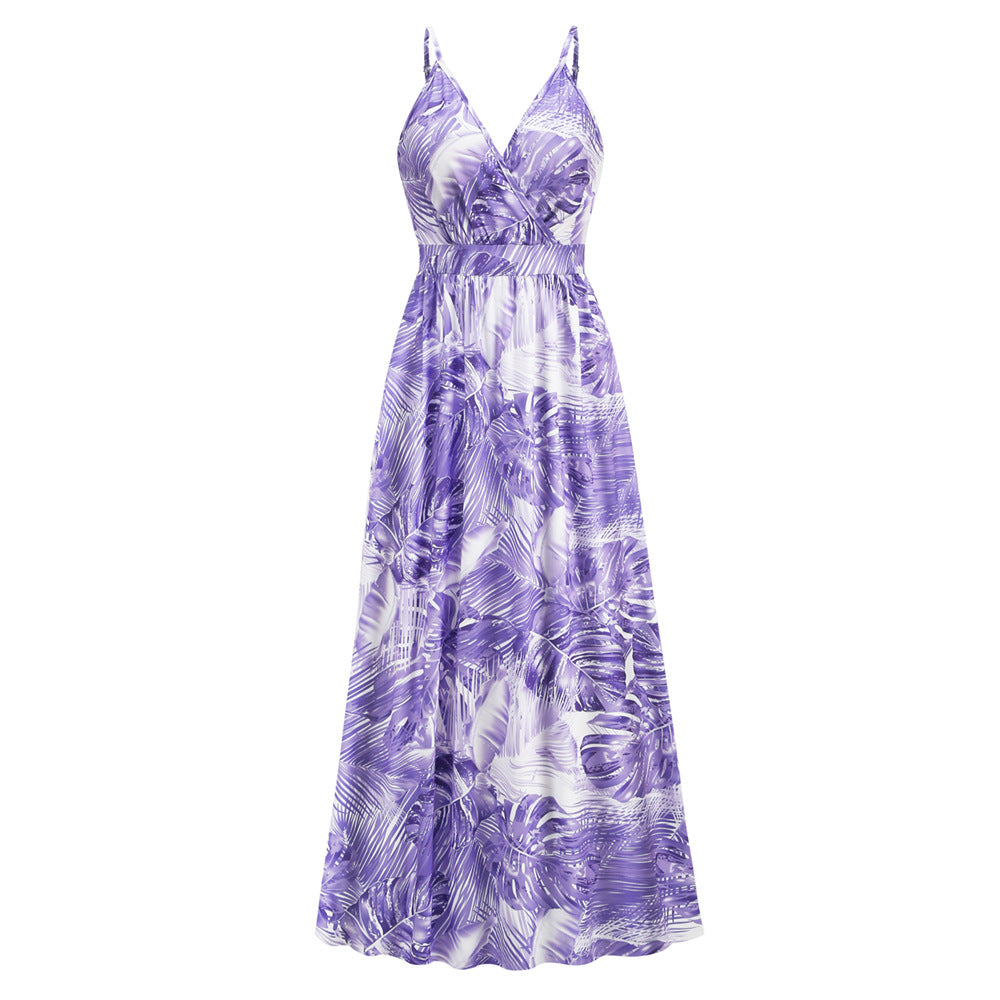 Bohemian Printed V Neck Strap Maxi Dress