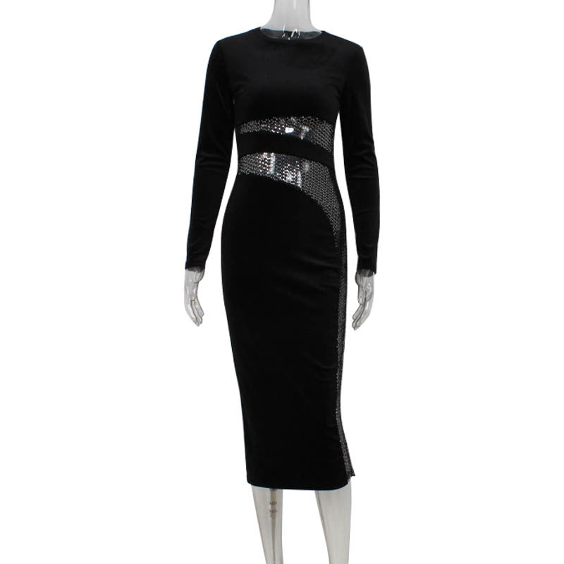 Velvet Sequin Slim Elegant Maxi Dress