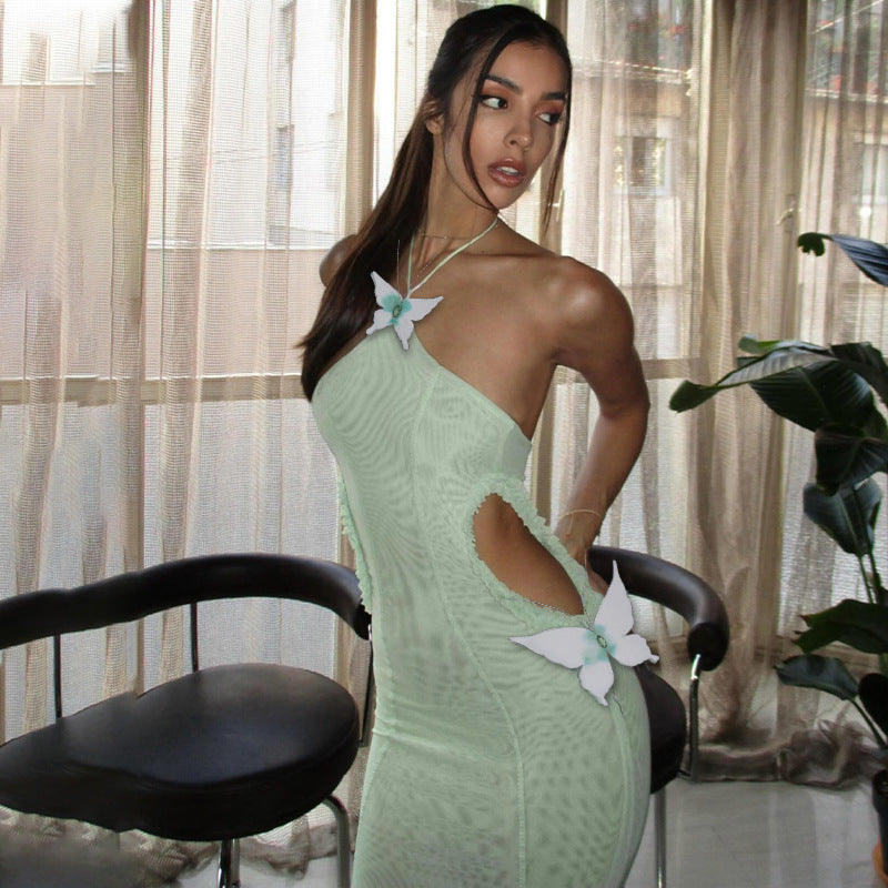 Butterfly Halter Neck Hollow Mini Party Dress
