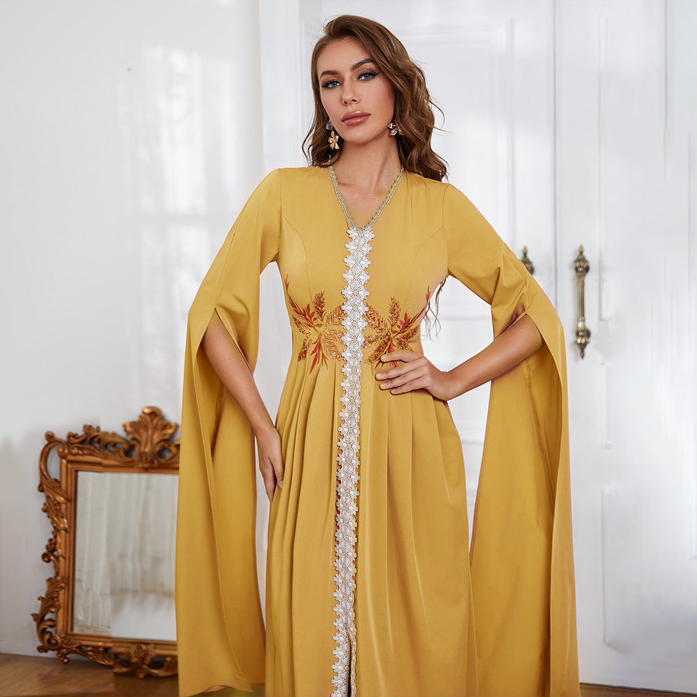 Embroidery Asymmetric V-Neck Maxi Dress