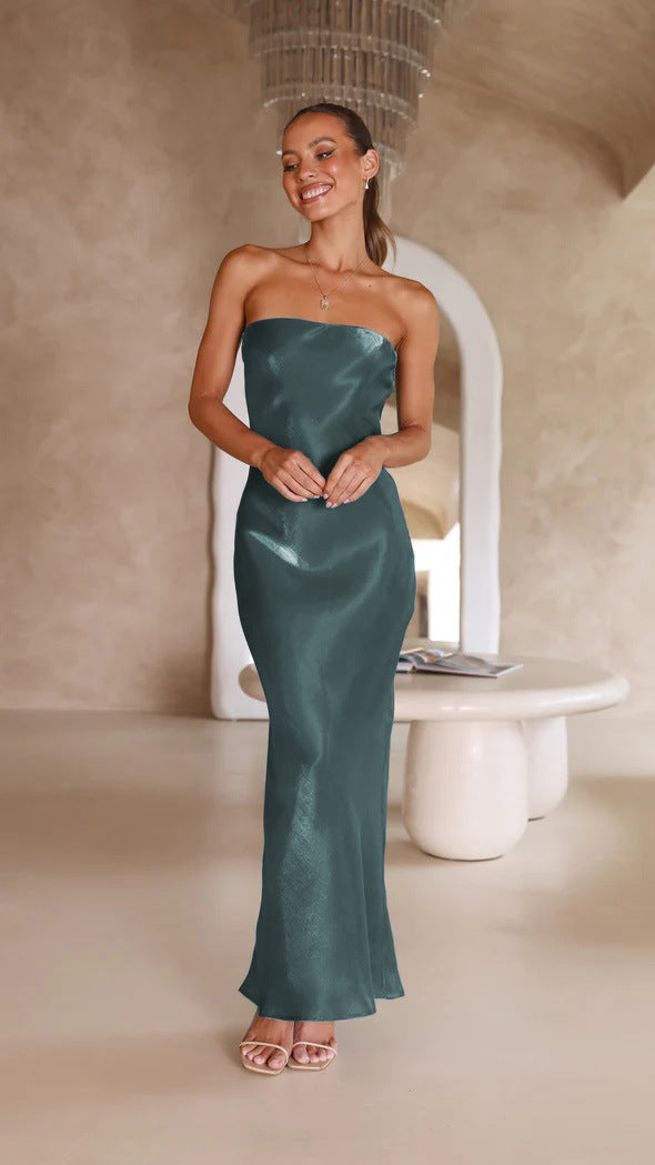 Bright Silk Bandeau Sleek Maxi Dress