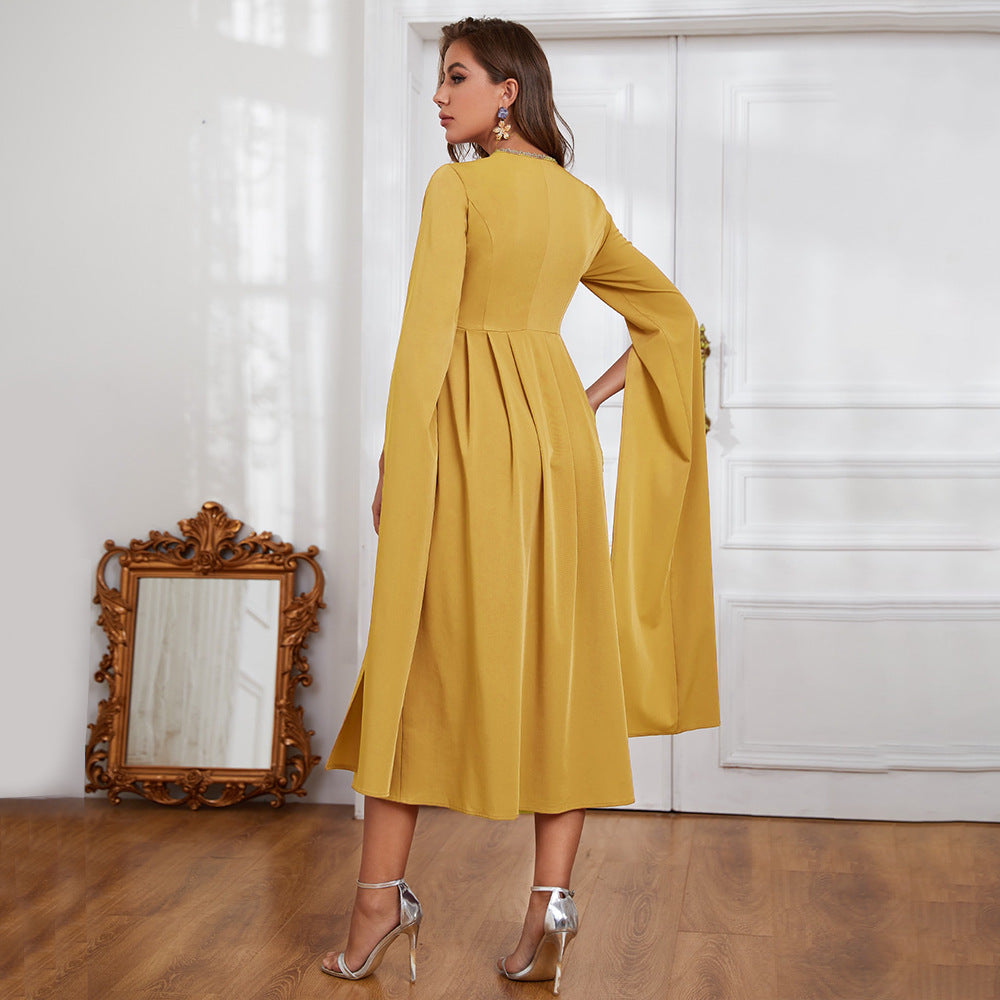 Embroidery Asymmetric V-Neck Maxi Dress