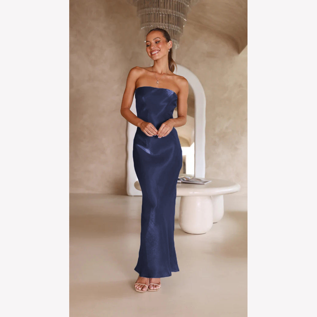 Bright Silk Bandeau Sleek Maxi Dress