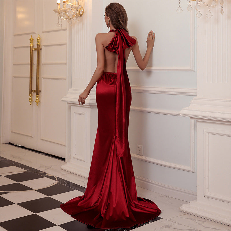 V-Neck Backless Banquet Strap Maxi Dress