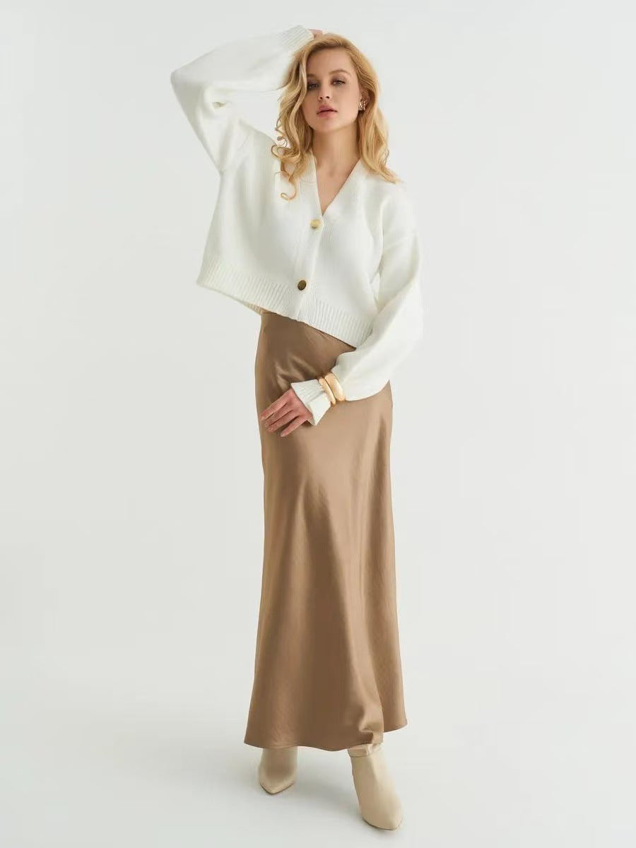 Plain V-Neck Relaxed Knit Cardigan