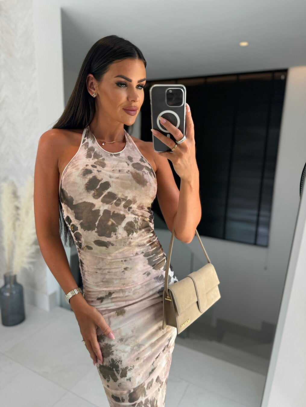 Printed U-Neck Halter Elegant Maxi Dress