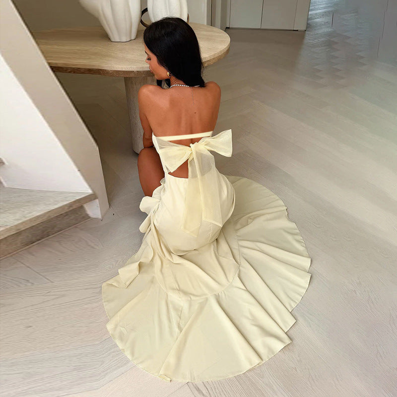 Strapless Ruffled Slit Mini Party Dress