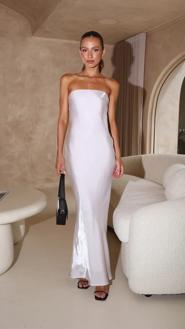 Bright Silk Bandeau Sleek Maxi Dress