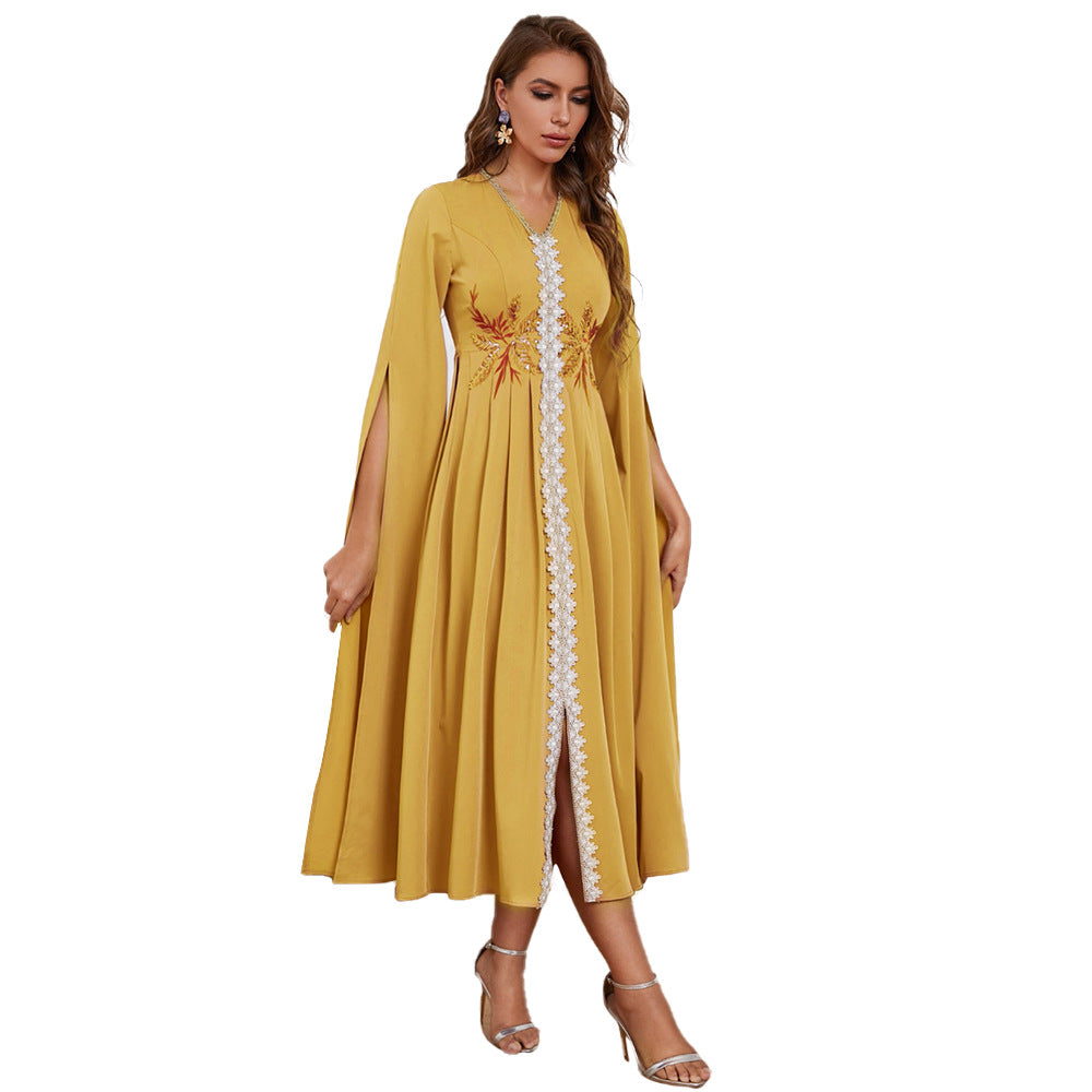 Embroidery Asymmetric V-Neck Maxi Dress