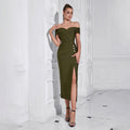 Off Shoulder Slit Tube Top Midi Dress