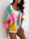 Relaxed Colorblock Loose Knit Cardigan