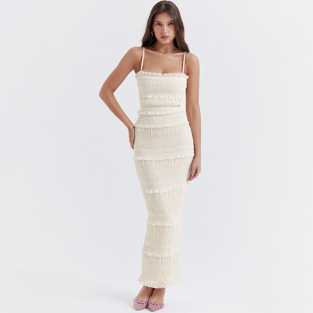 Sequin Lace Backless Slim Maxi Dress