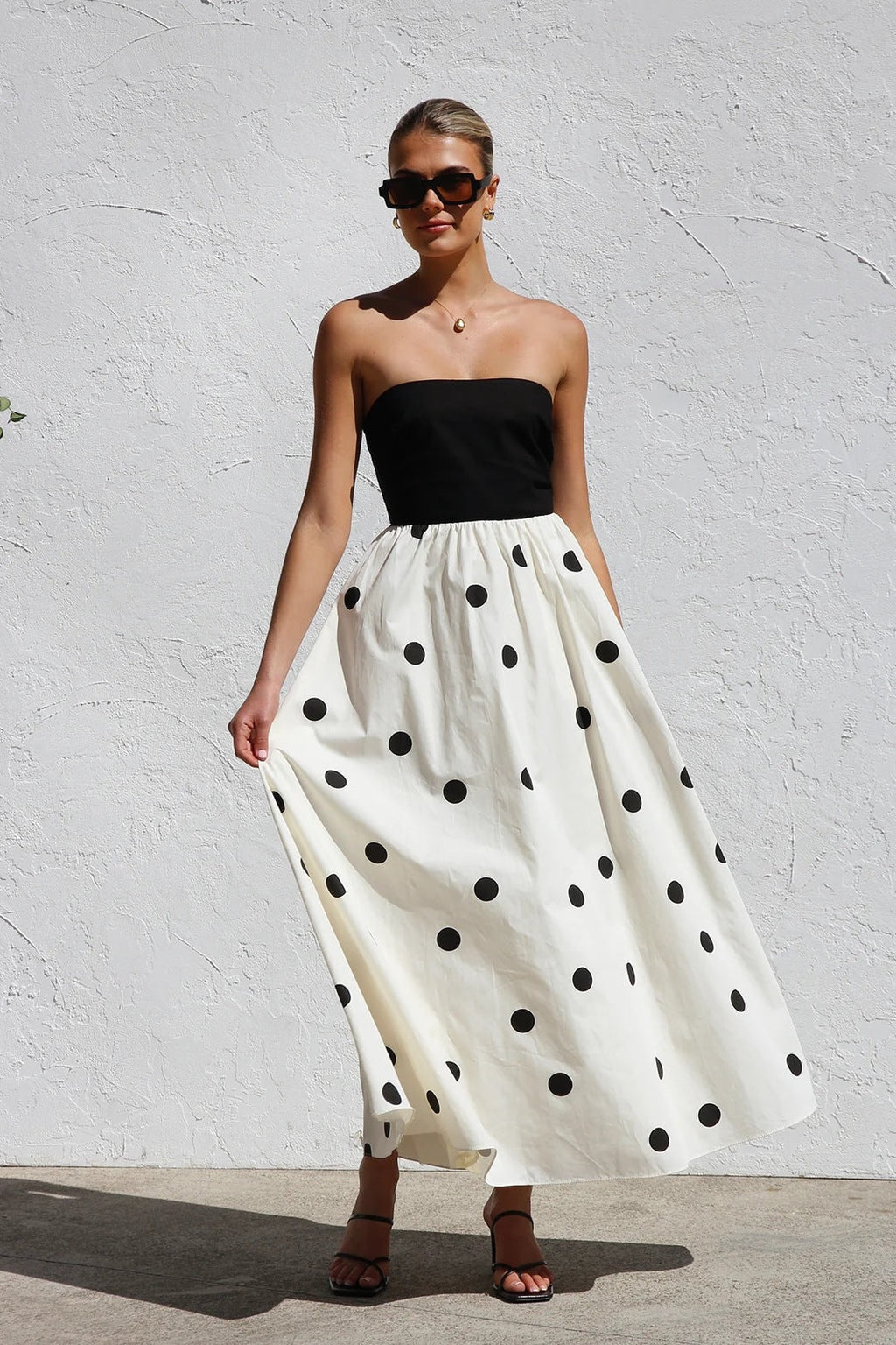 Polka Dot Swing A Line Maxi Midi Dress