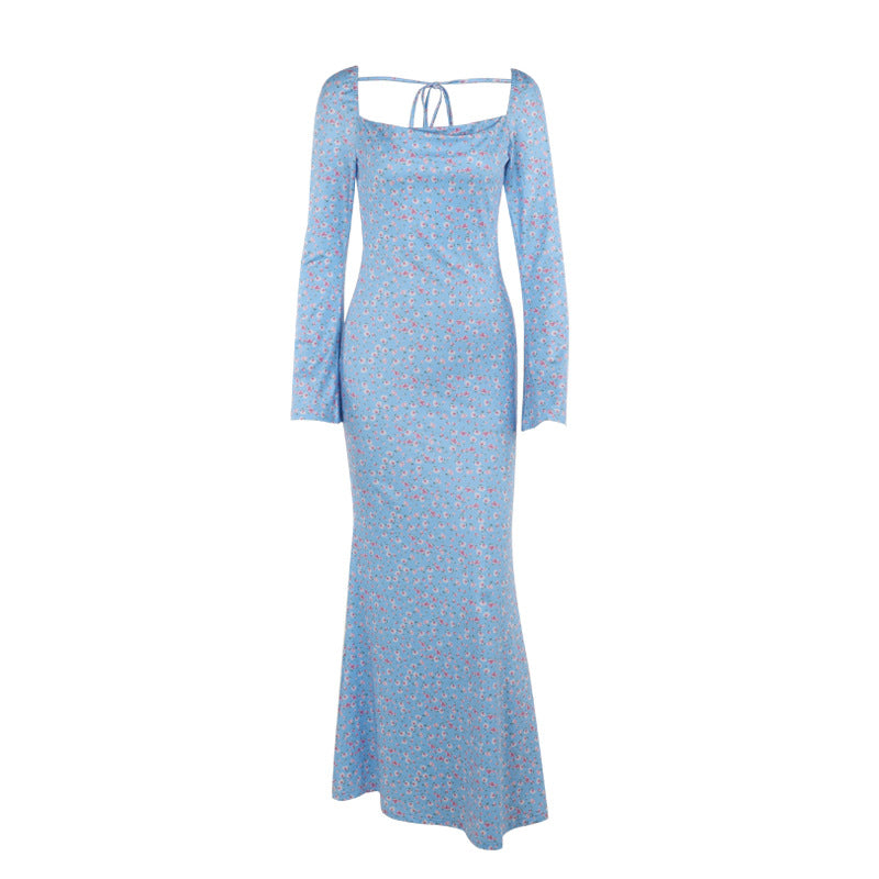 Printed Slim Sleeve Fall Chic Maxi Dress