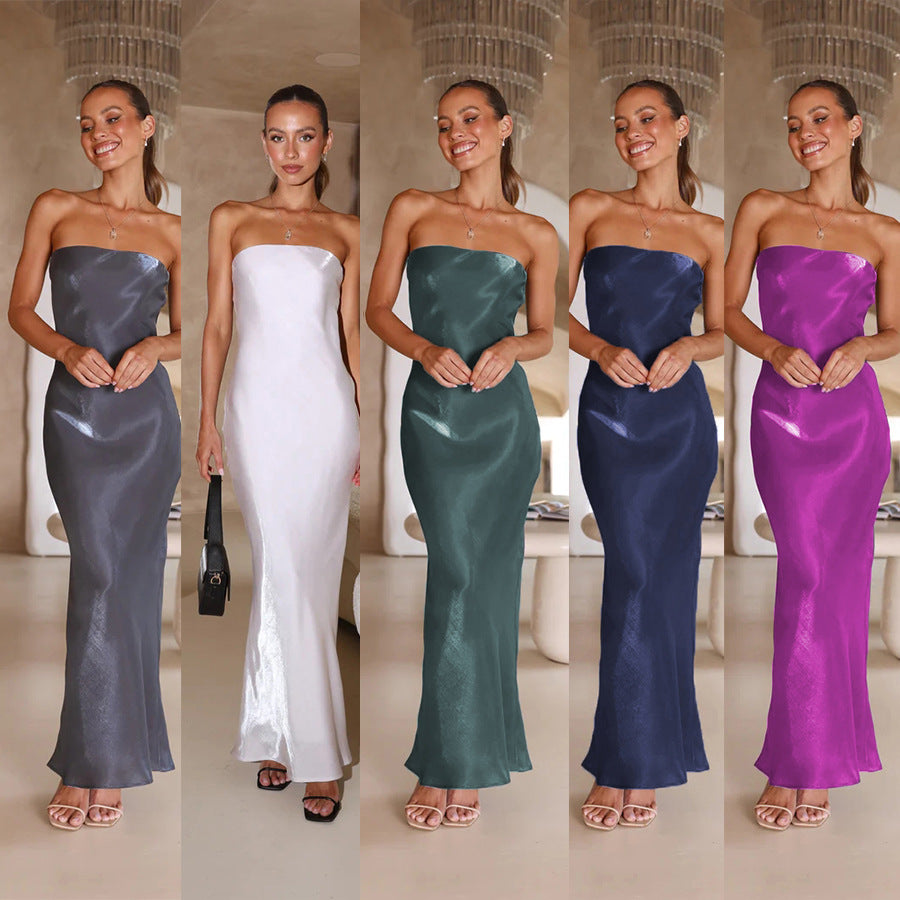 Bright Silk Bandeau Sleek Maxi Dress