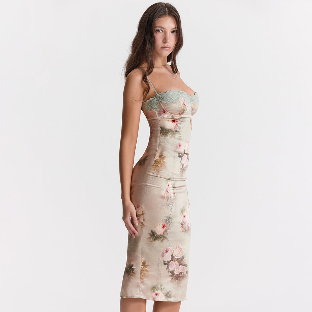 Lace Cami Backless High Waist Midi Dress