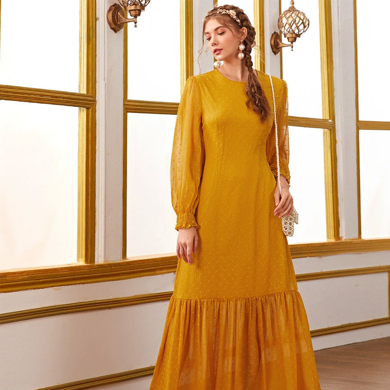 Round Neck Lantern Sleeve Loose Maxi Dress
