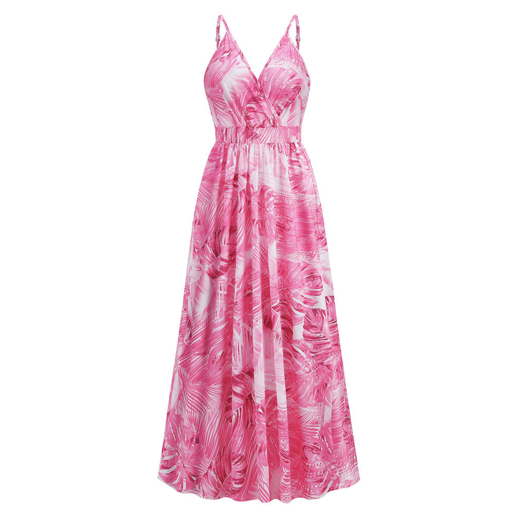 Bohemian Printed V Neck Strap Maxi Dress
