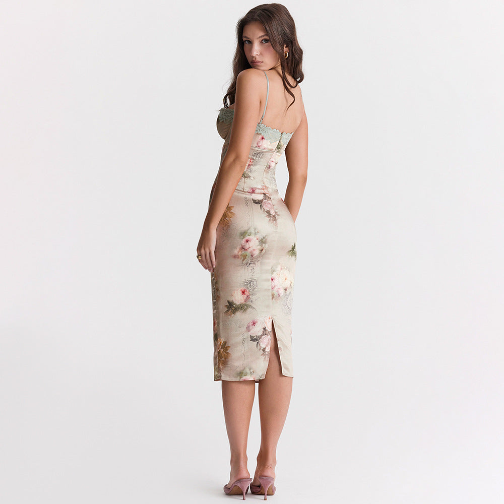 Lace Cami Backless High Waist Midi Dress