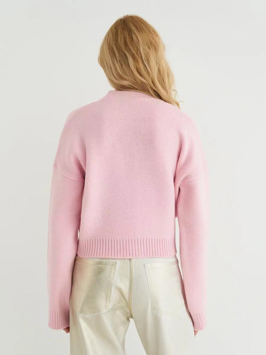 Plain V-Neck Relaxed Knit Cardigan