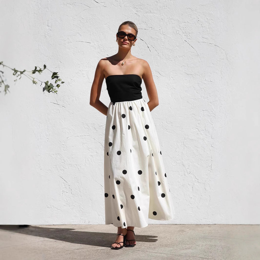 Polka Dot Swing A Line Maxi Midi Dress