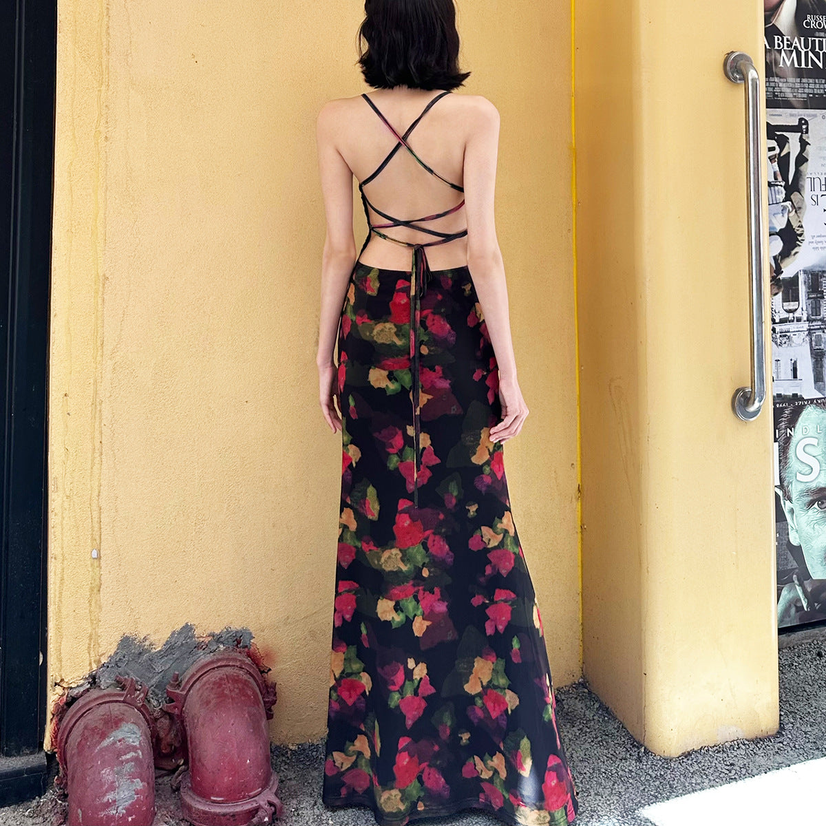 Colorful Floral Fitted Fishtail Maxi Dress