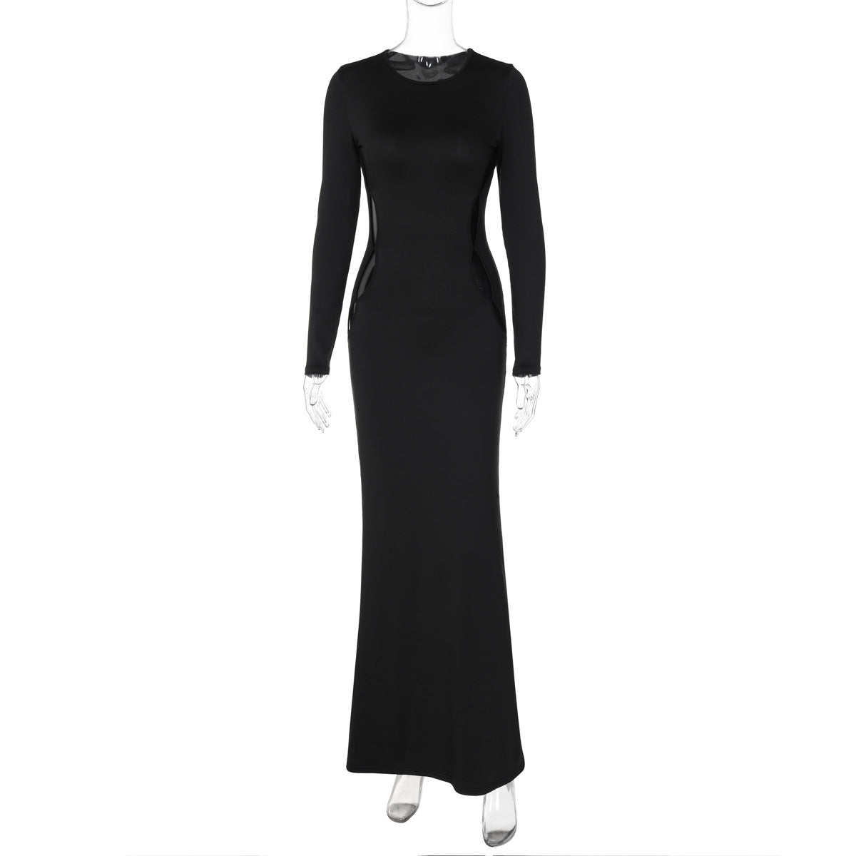 Cutout Round Neck Slim Long Sleeve Maxi Dress