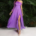 Slant Shoulder High Slit Evening Maxi Dress