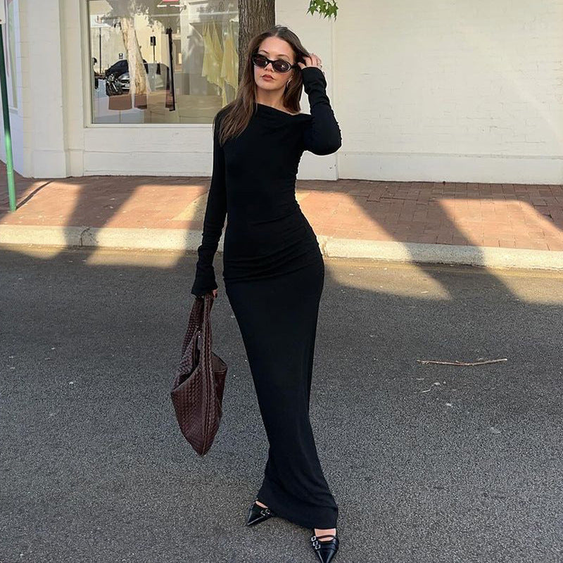 Exposed Shoulder Office Chic Maxi Dress