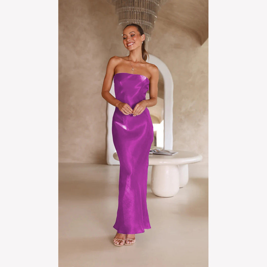 Bright Silk Bandeau Sleek Maxi Dress