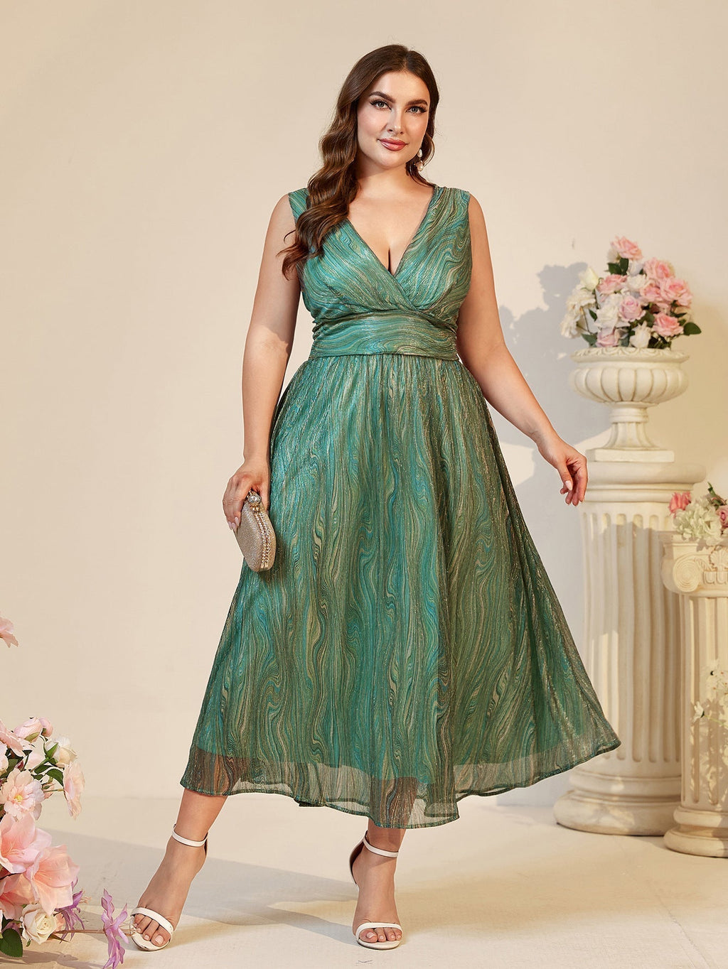 Plunge Suspender Girdle Plus Size Maxi Dress