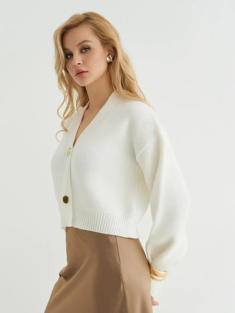 Plain V-Neck Relaxed Knit Cardigan