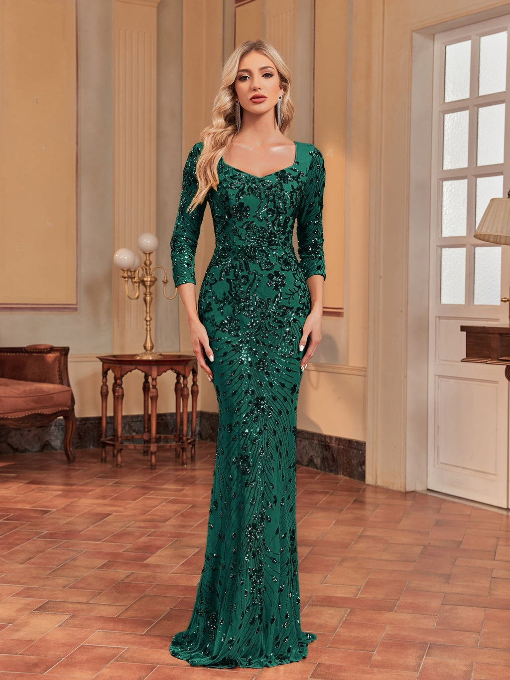 Sequin Fishtail Slim Evening Maxi Dress