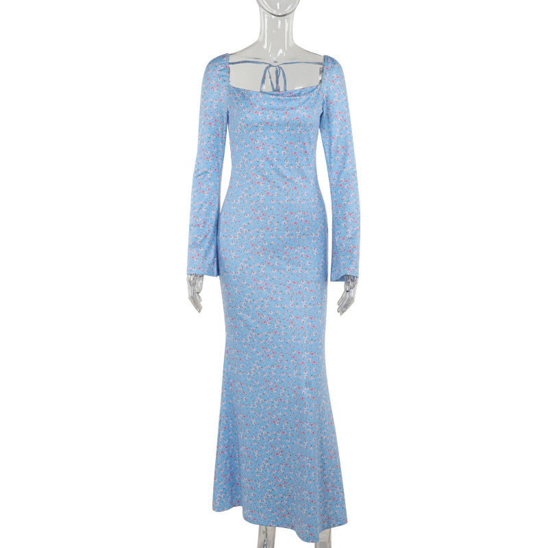 Printed Slim Sleeve Fall Chic Maxi Dress