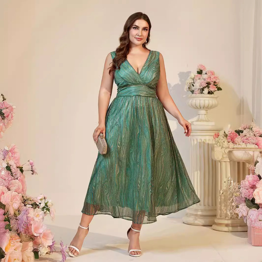 Plunge Suspender Girdle Plus Size Maxi Dress