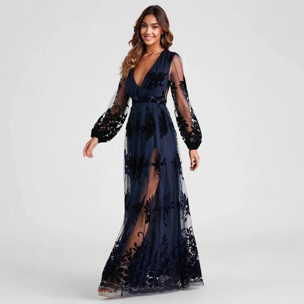 High Split Long Sleeve Evening Elegant Maxi Dress