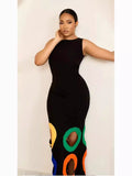 Color Block Embroidered Cutout A-Line Maxi Dress