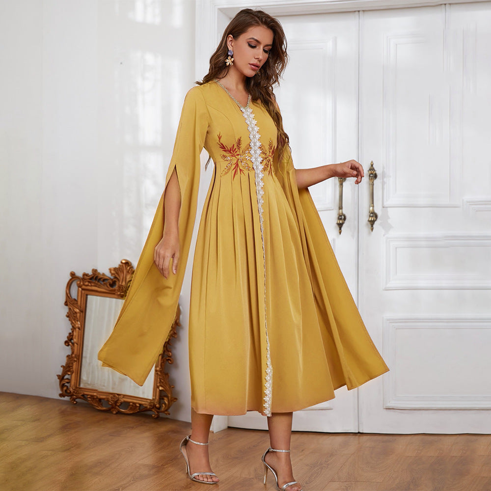 Embroidery Asymmetric V-Neck Maxi Dress