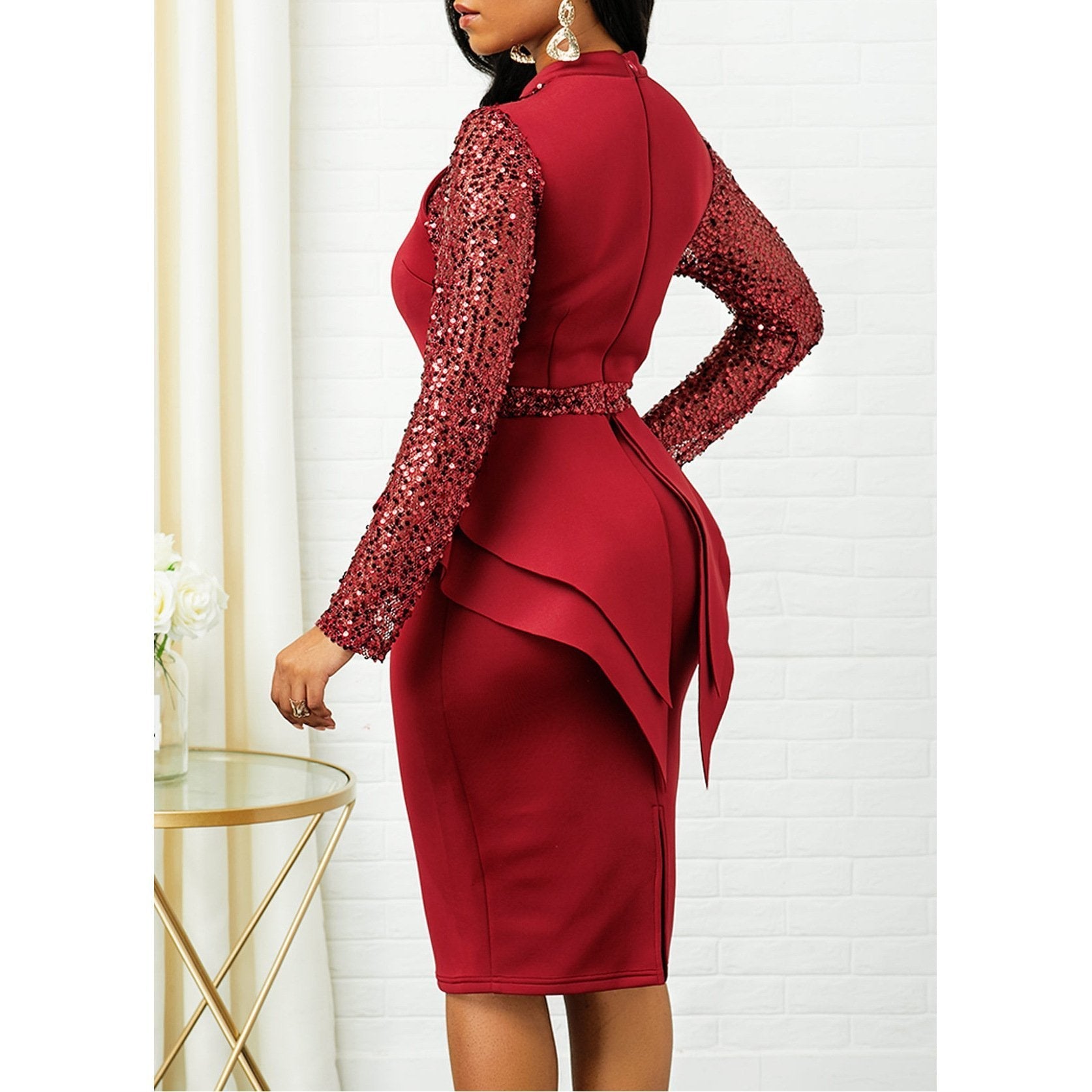 Plus Size Peplum Sequin Detail Fancy Party Dress