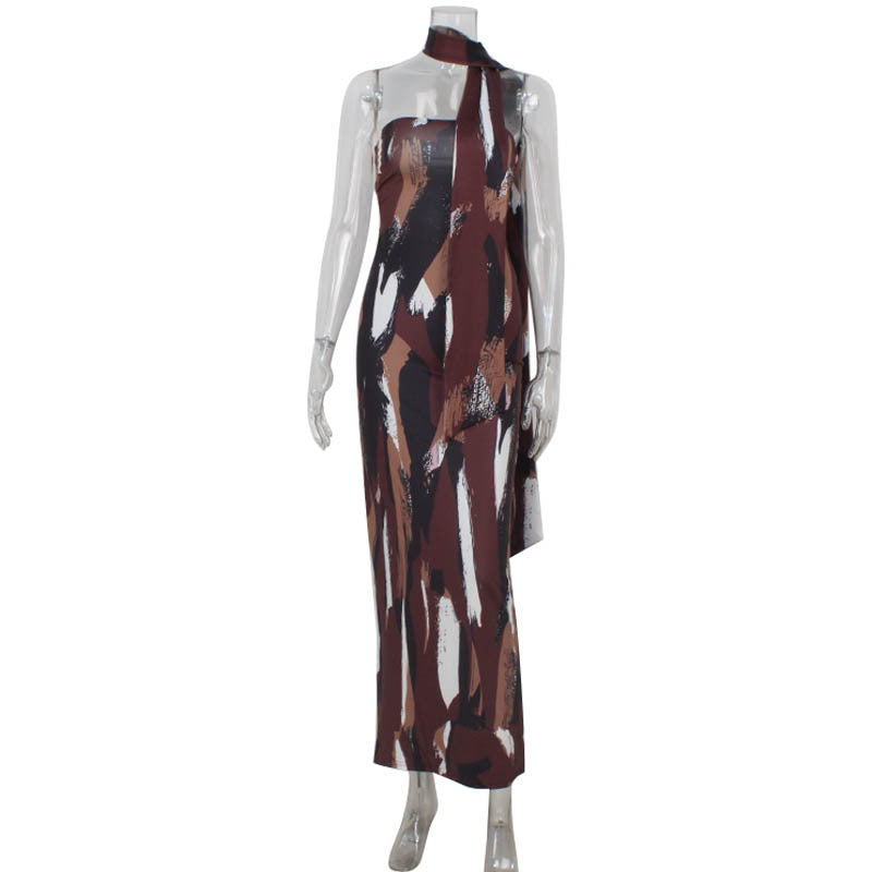 Printed Tube Top Bare Back Elegant Maxi Dress