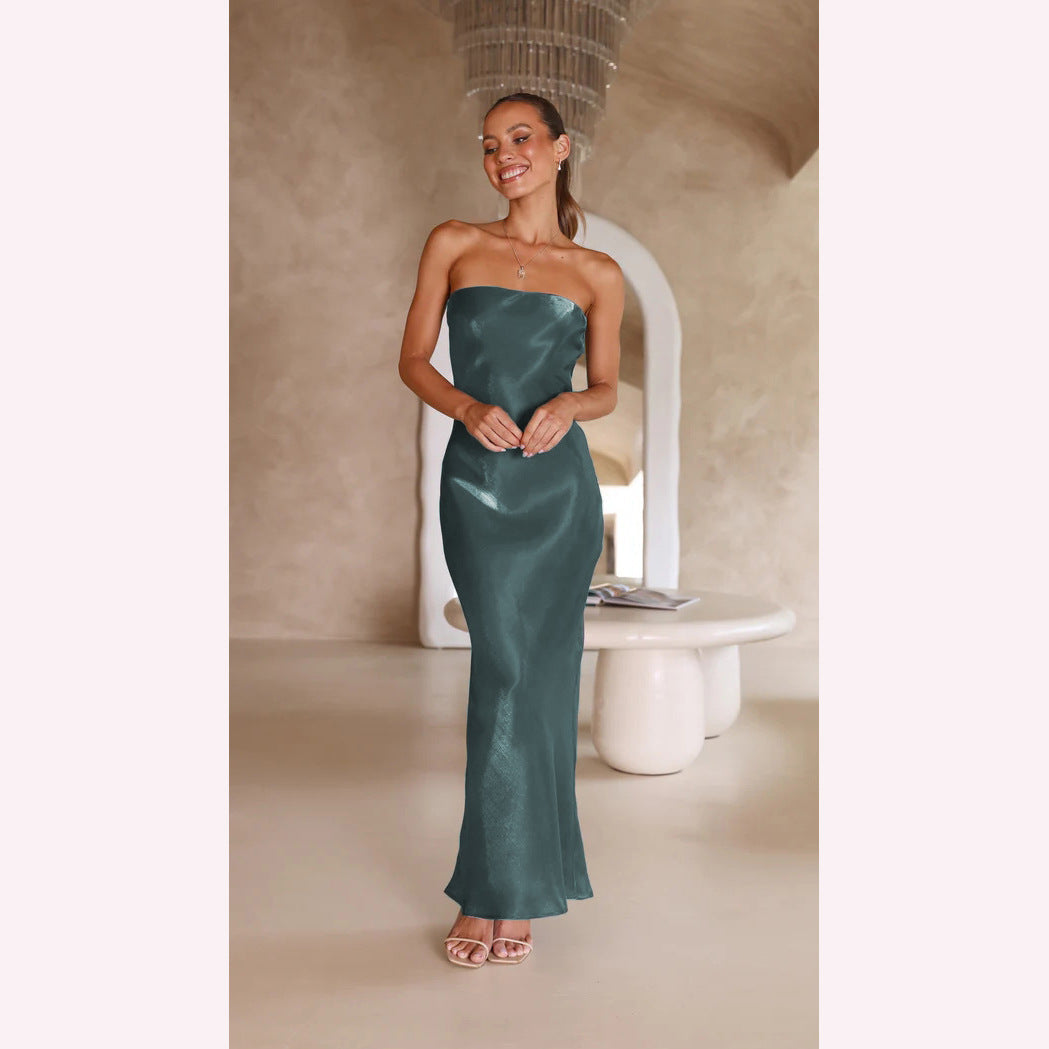 Bright Silk Bandeau Sleek Maxi Dress