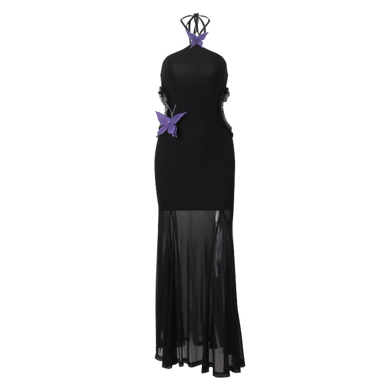 Butterfly Halter Neck Hollow Mini Party Dress