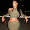 Comfort Solid Cropped Skirt Set Maxi Dress