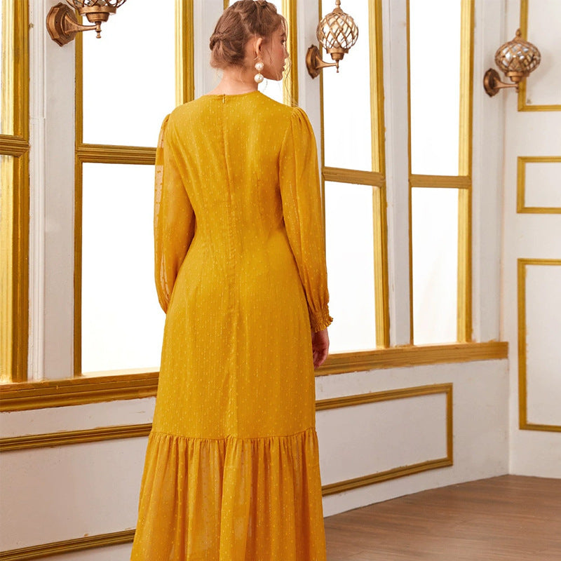 Round Neck Lantern Sleeve Loose Maxi Dress