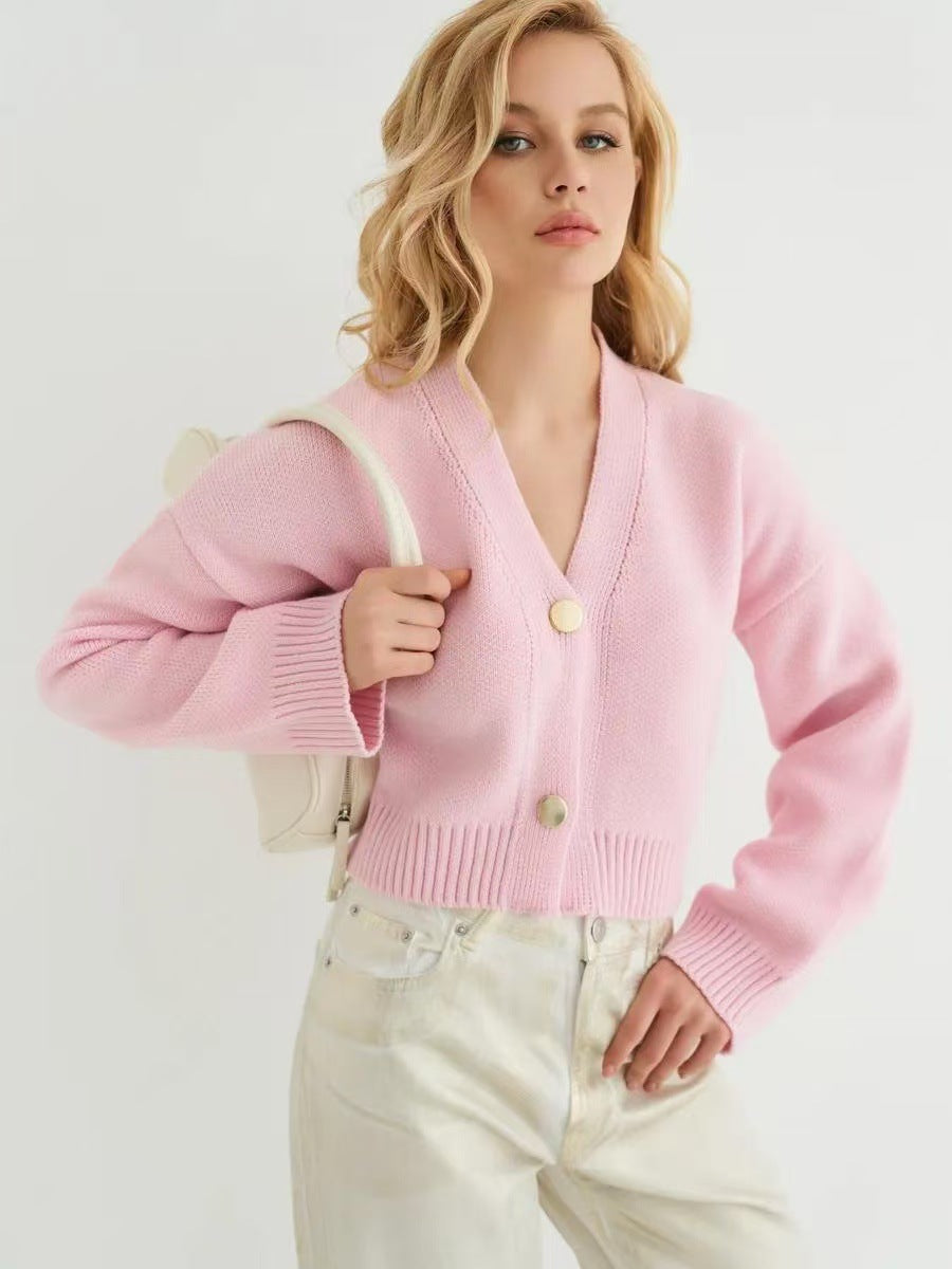Plain V-Neck Relaxed Knit Cardigan
