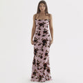 Floral Mesh Slip Backless Holiday Maxi Dress