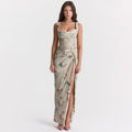 Chiffon Spaghetti Strap Cropped Top Skirt Two Piece Maxi Dress