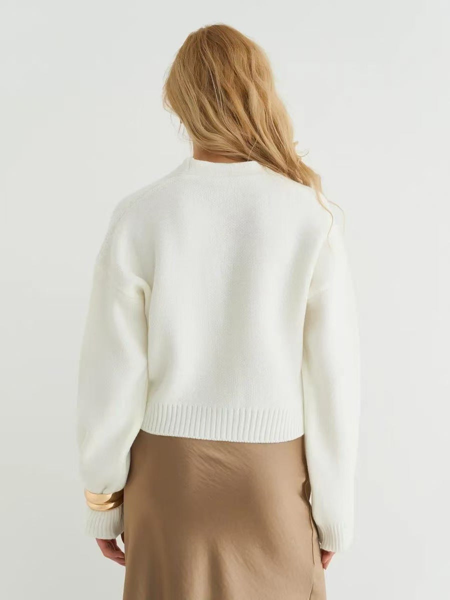 Plain V-Neck Relaxed Knit Cardigan