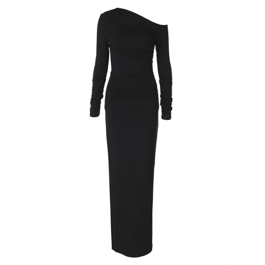 Exposed Shoulder Office Chic Maxi Dress