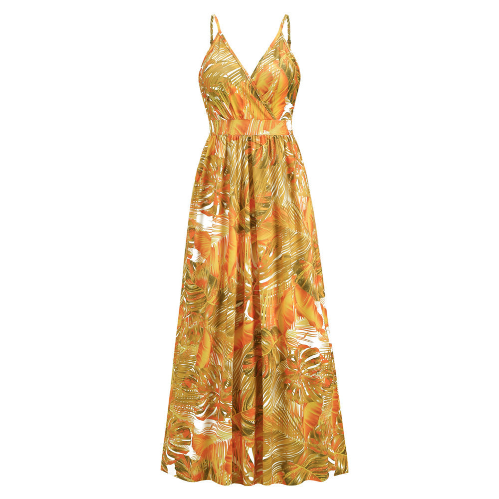 Bohemian Printed V Neck Strap Maxi Dress